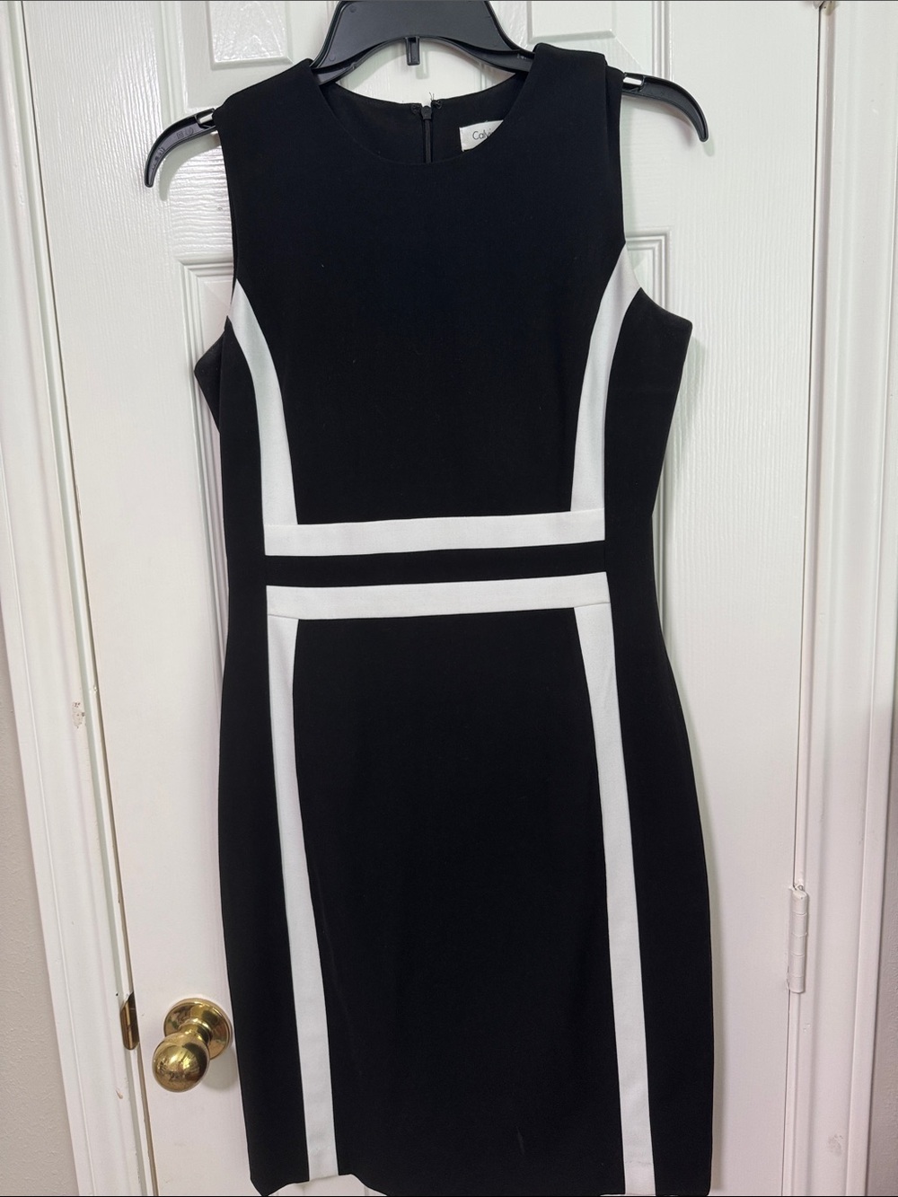 Calvin Klein Black Dress with White Contrast Panels - Sleeveless Midi